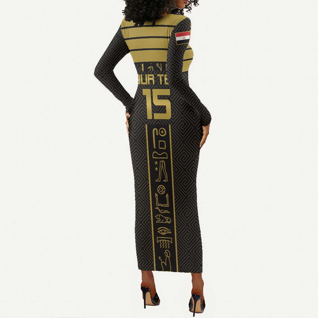 Egyptian Football Custom Long Sleeve Bodycon Dress Yalla Masr - Black Ver LT15