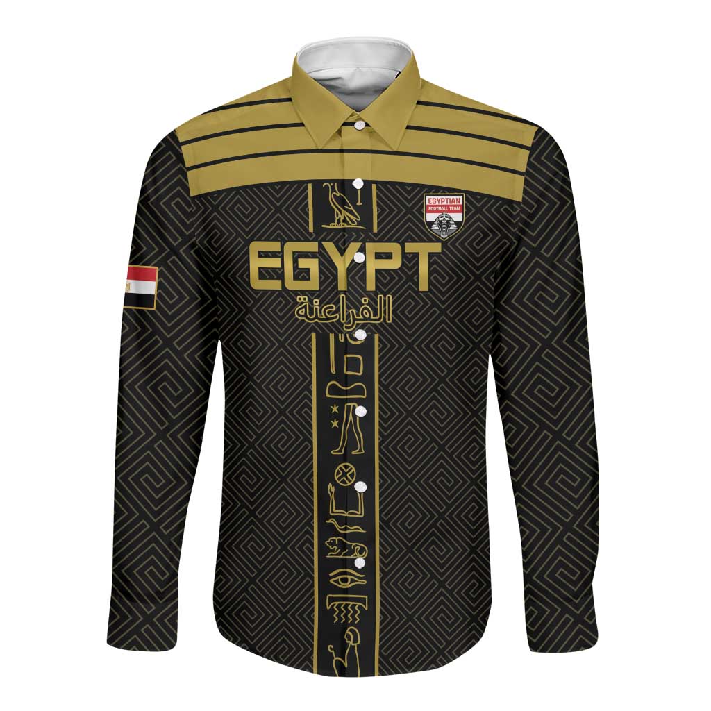 Egyptian Football Custom Long Sleeve Button Shirt Yalla Masr - Black Ver