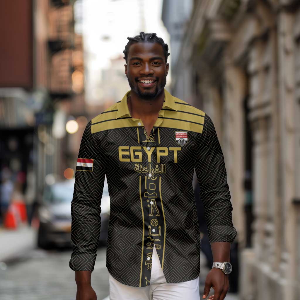 Egyptian Football Custom Long Sleeve Button Shirt Yalla Masr - Black Ver