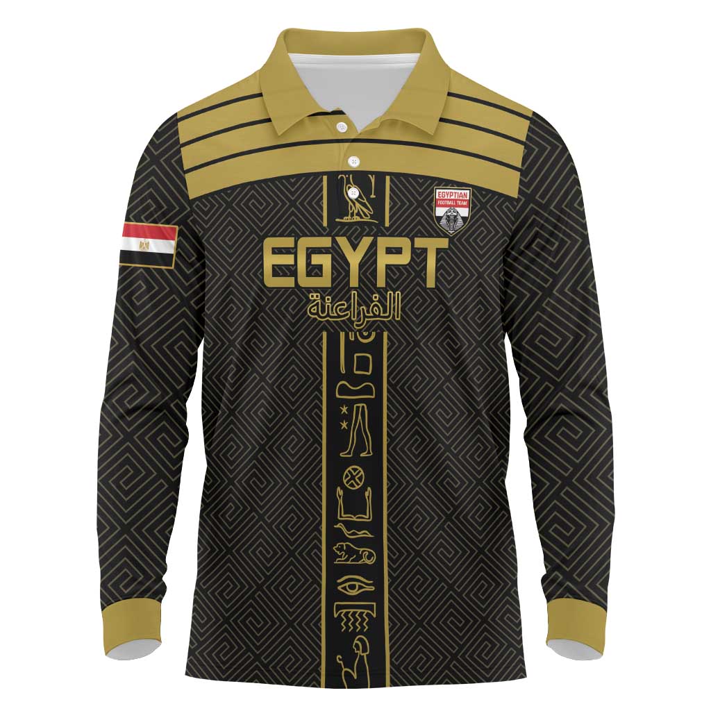 Egyptian Football Custom Long Sleeve Polo Shirt Yalla Masr - Black Ver