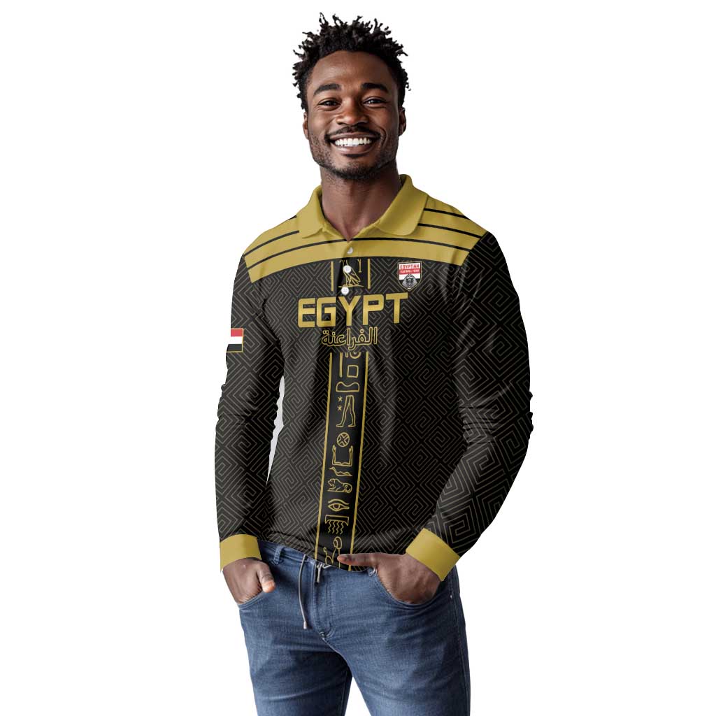 Egyptian Football Custom Long Sleeve Polo Shirt Yalla Masr - Black Ver