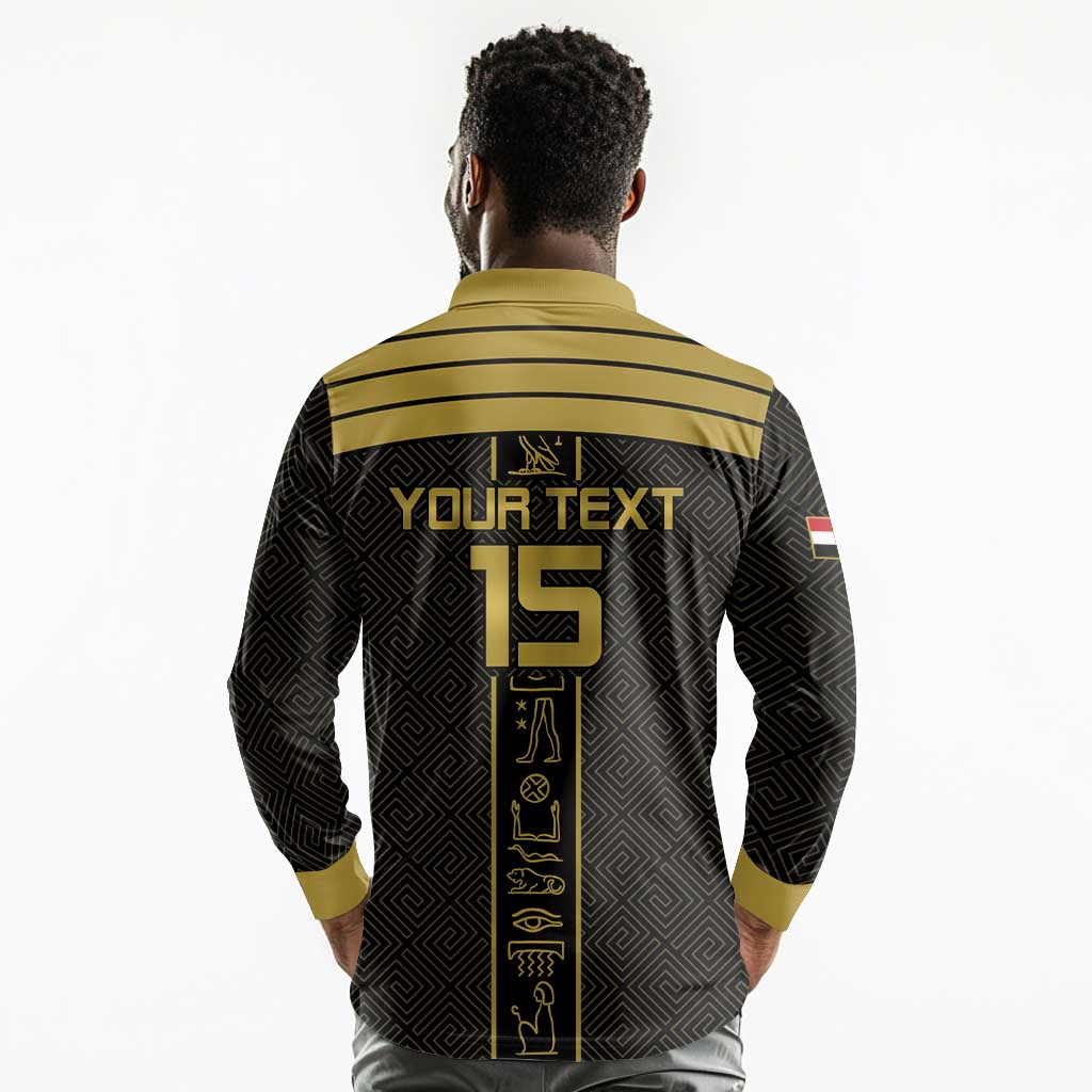 Egyptian Football Custom Long Sleeve Polo Shirt Yalla Masr - Black Ver