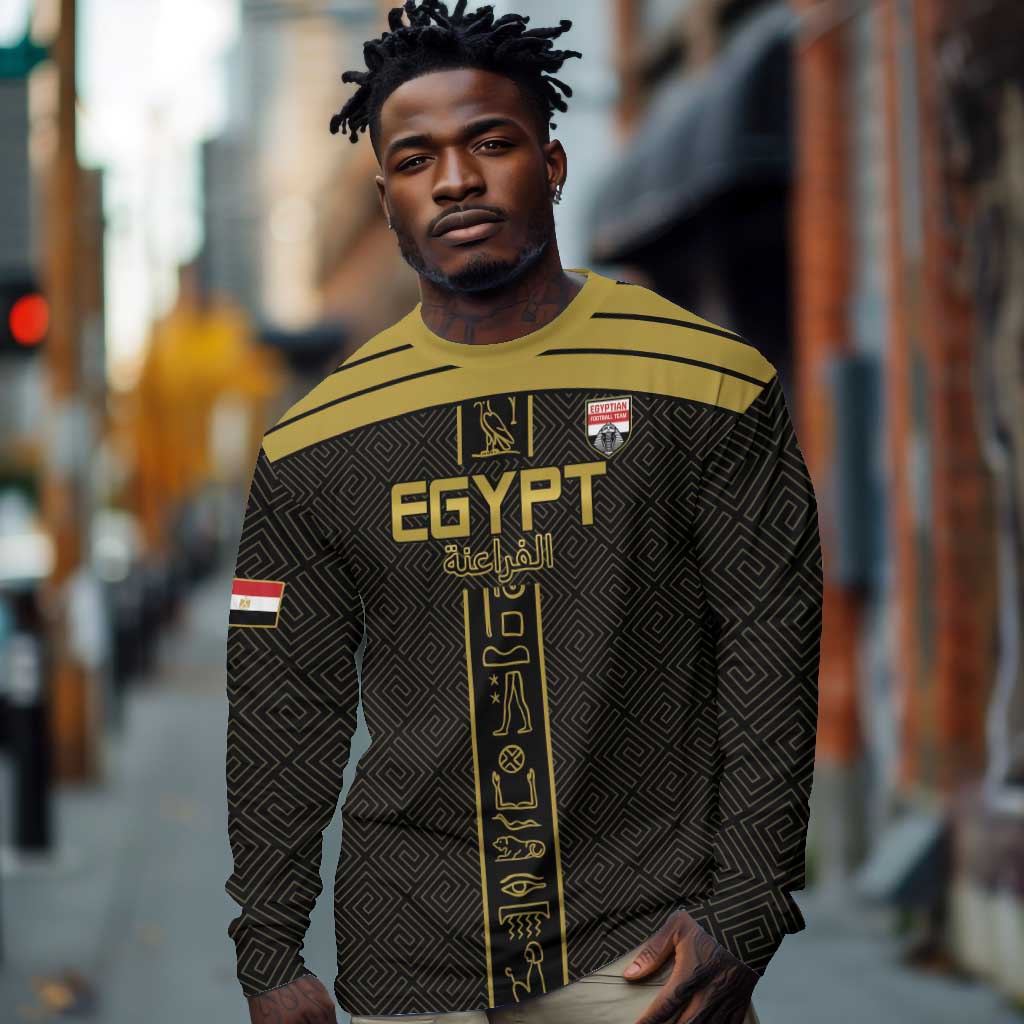 Egyptian Football Custom Long Sleeve Shirt Yalla Masr - Black Ver