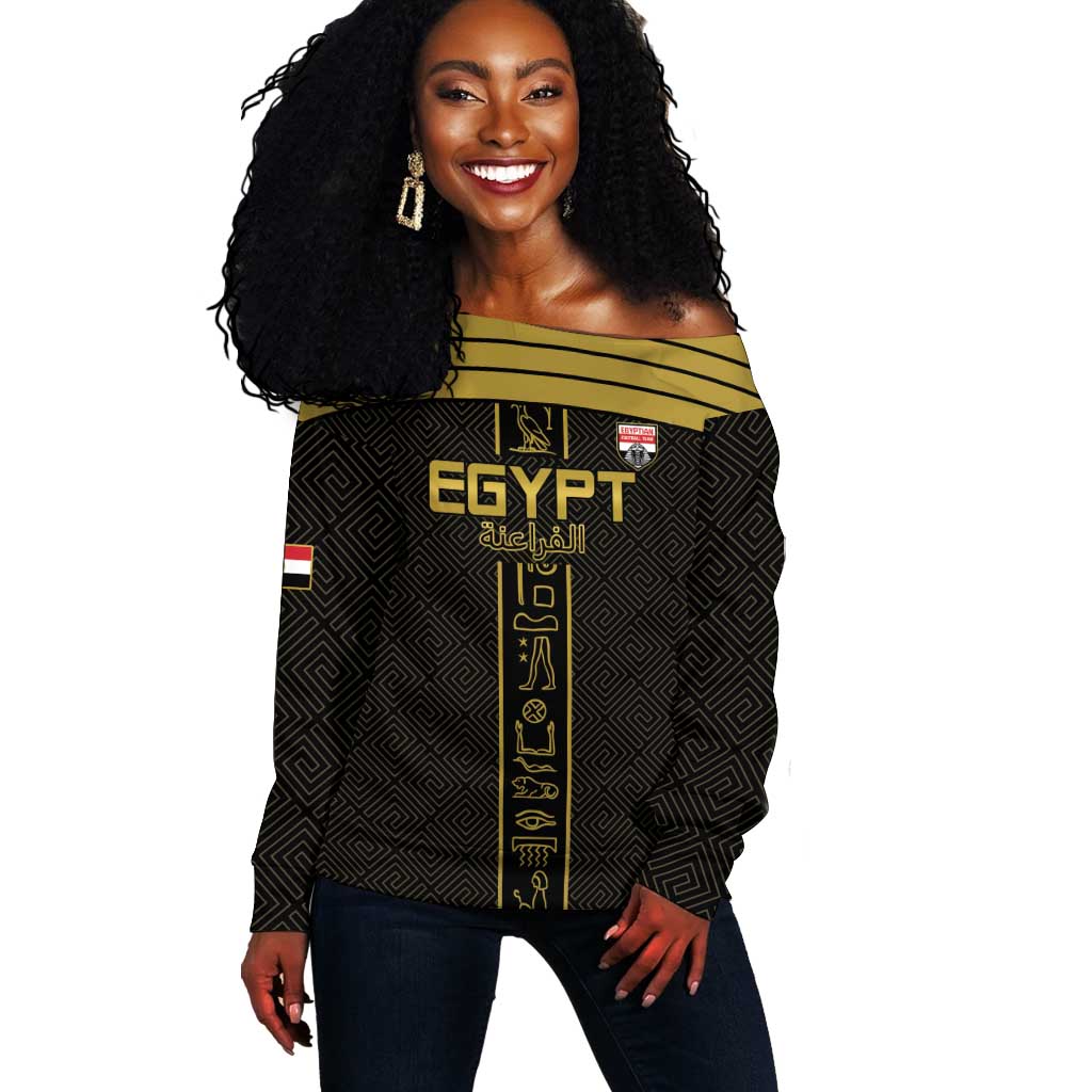 Egyptian Football Custom Off Shoulder Sweater Yalla Masr - Black Ver