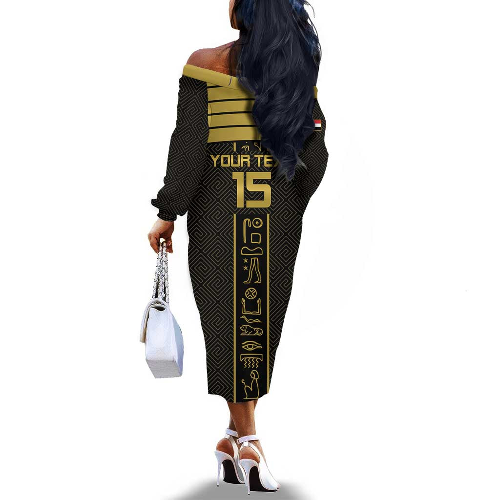 Egyptian Football Custom Off The Shoulder Long Sleeve Dress Yalla Masr - Black Ver