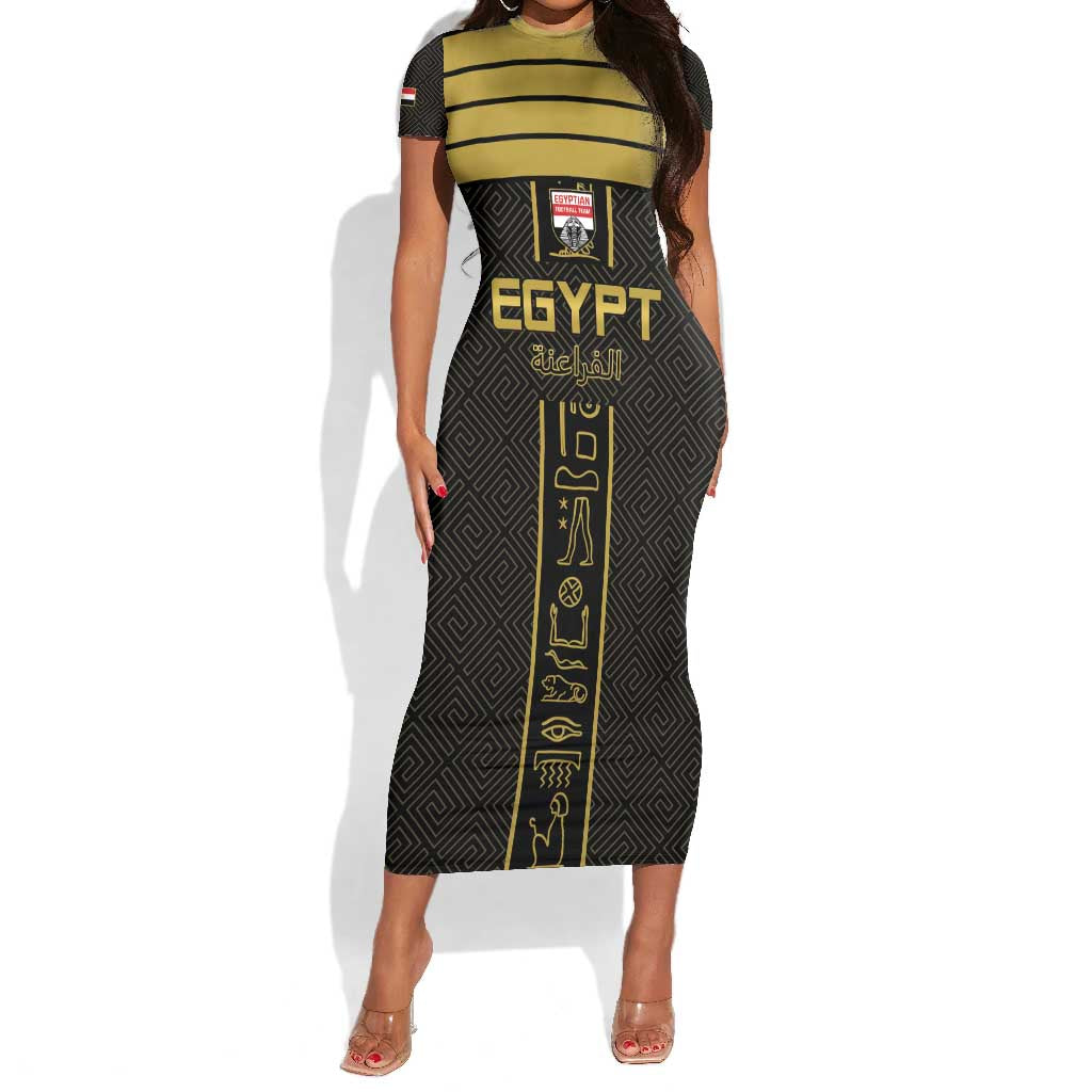 Egyptian Football Custom Short Sleeve Bodycon Dress Yalla Masr - Black Ver LT15