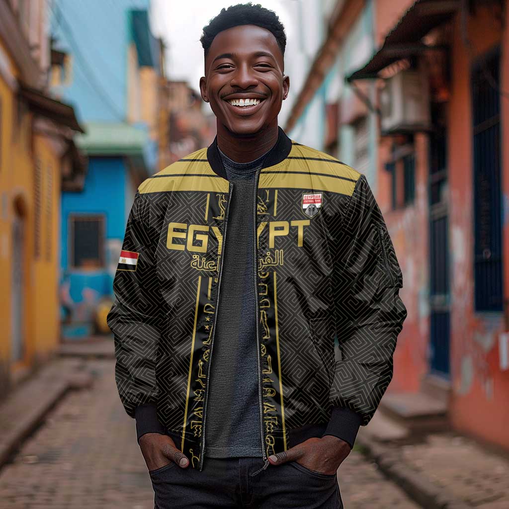 Egyptian Football Custom Sleeve Zip Bomber Jacket Yalla Masr - Black Ver