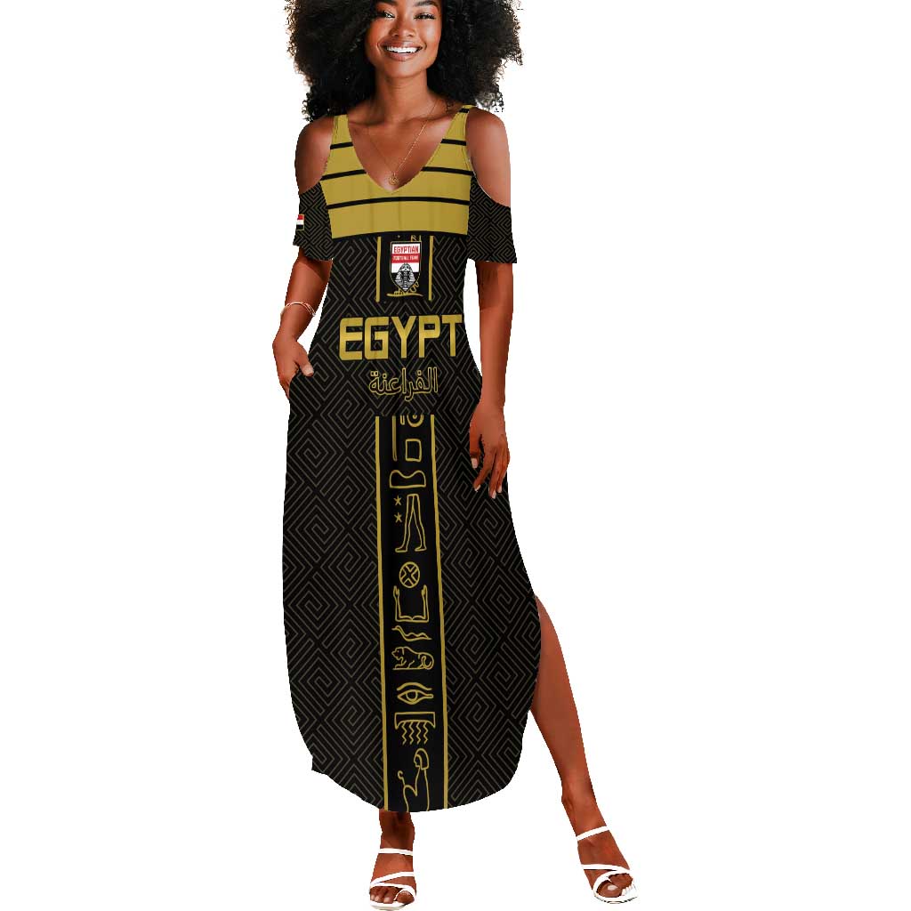 Egyptian Football Custom Summer Maxi Dress Yalla Masr - Black Ver