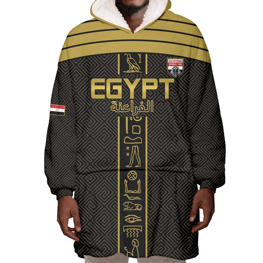 Egyptian Football Custom Wearable Blanket Hoodie Yalla Masr - Black Ver