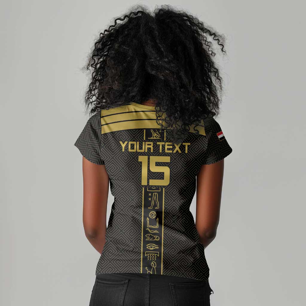 Egyptian Football Custom Women V-Neck T-Shirt Yalla Masr - Black Ver