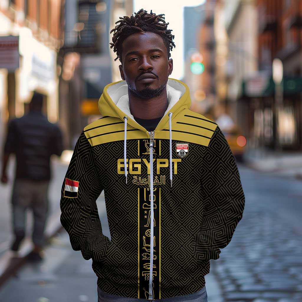 Egyptian Football Custom Zip Hoodie Yalla Masr - Black Ver