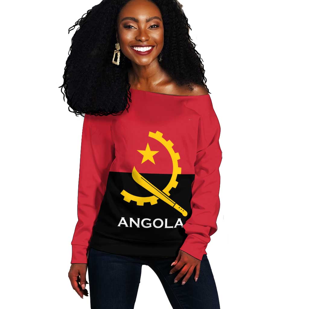Angola Country Flag Stylized Off Shoulder Sweater