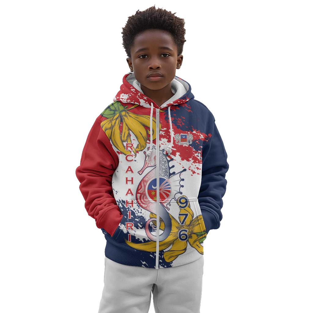 Département de Mayotte Kid Hoodie Ra Hachiri 976 Map With Ylang Ylang