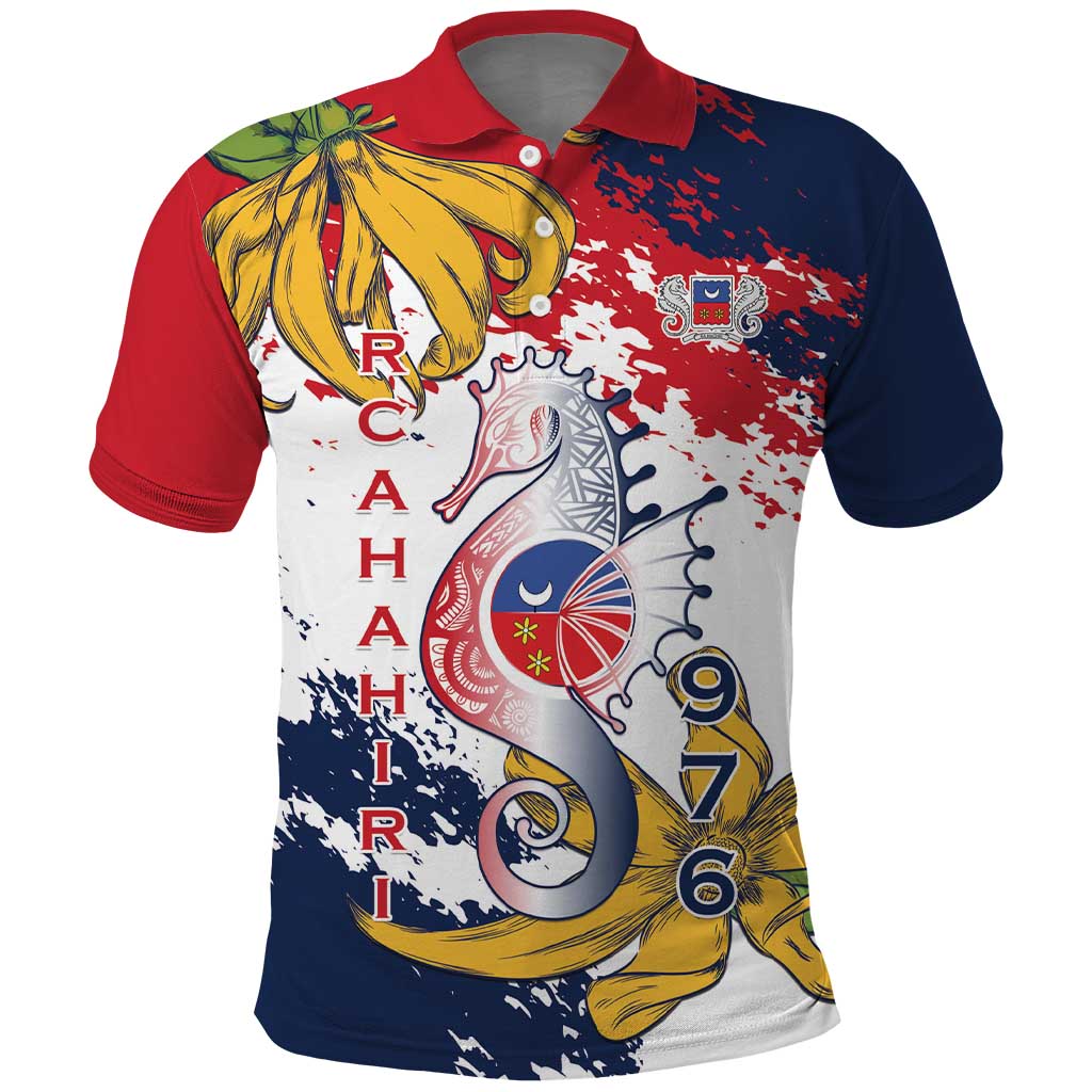 Département de Mayotte Polo Shirt Ra Hachiri 976 Map With Ylang Ylang