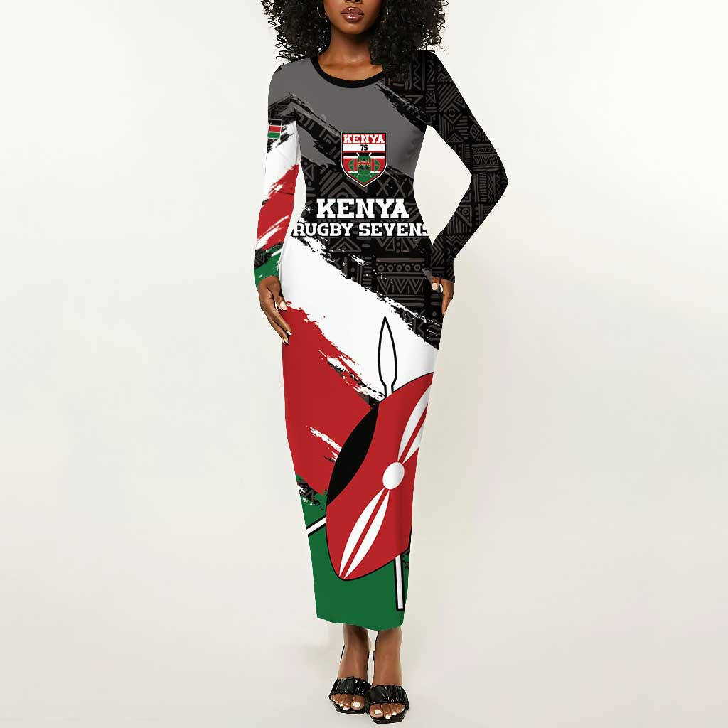 Custom Afro Kenya Long Sleeve Bodycon Dress Rugby Sevens - African Pattern LT15