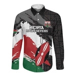 Custom Afro Kenya Long Sleeve Button Shirt Rugby Sevens - African Pattern