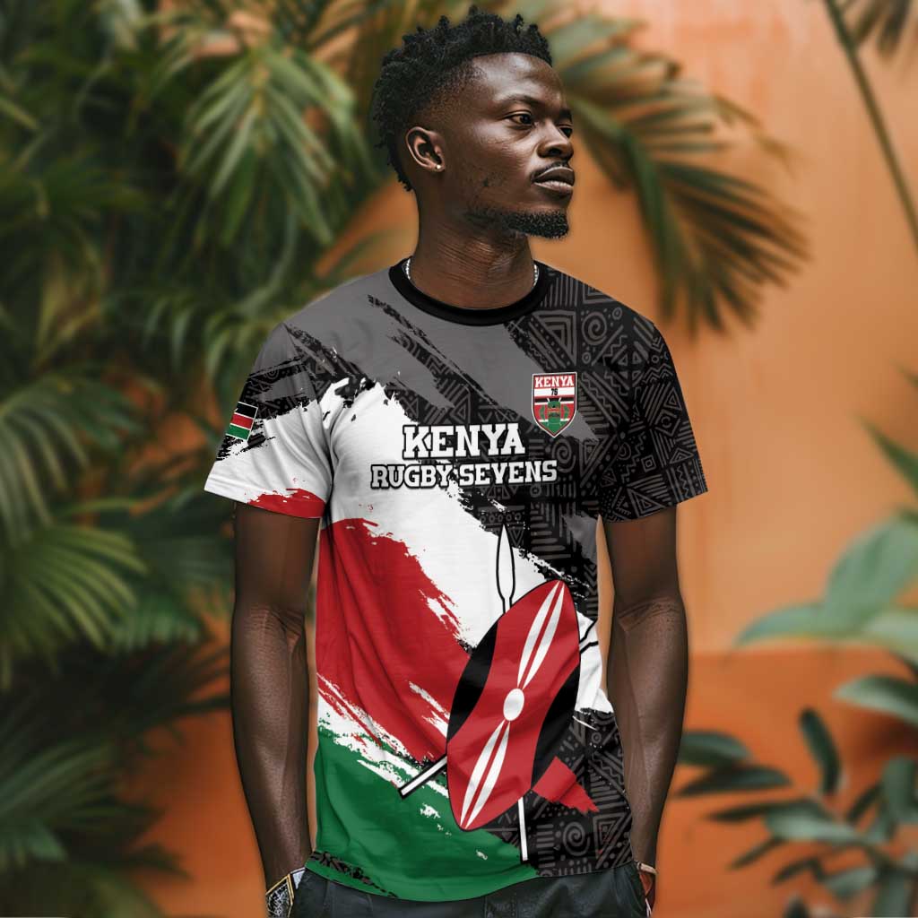 Custom Afro Kenya T shirt Rugby Sevens - African Pattern