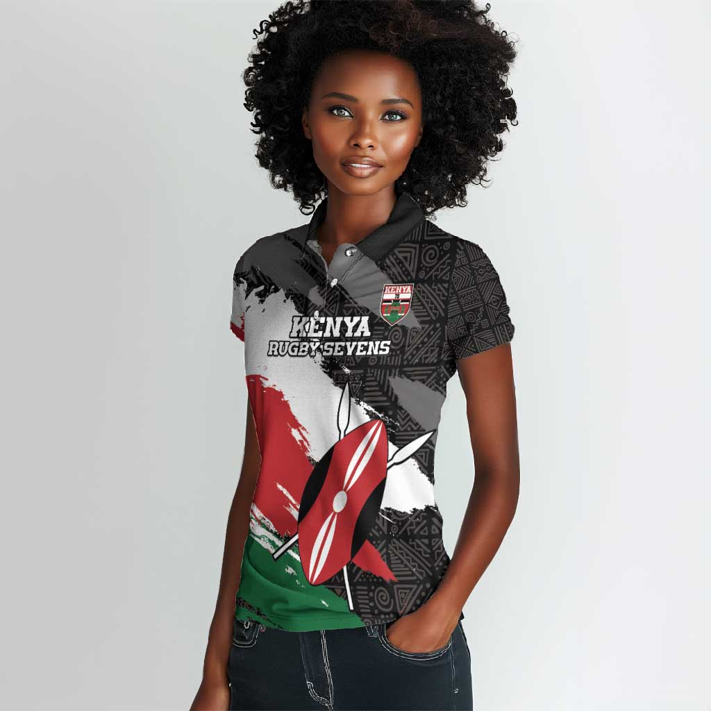 Custom Afro Kenya Women Polo Shirt Rugby Sevens - African Pattern
