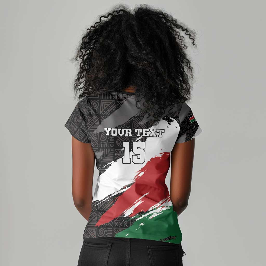 Custom Afro Kenya Women V-Neck T-Shirt Rugby Sevens - African Pattern