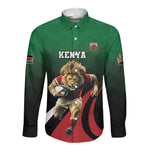 Kenya Rugby Custom Long Sleeve Button Shirt Simbas Mascot - Sporty Style