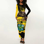 Afro Ghana Long Sleeve Bodycon Dress Eagle With Coat Of Arms LT15