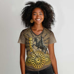Adwa Victory Day Women V-Neck T-Shirt Adwa Battle Shield - Vintage Style