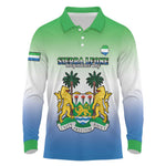 Personalised Sierra Leone Independence Day Long Sleeve Polo Shirt Coat Of Arms Flag Map