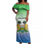 Personalised Sierra Leone Independence Day Off Shoulder Maxi Dress Coat Of Arms Flag Map