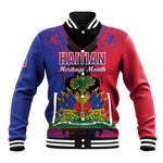 Personalised Haitian Heritage Month Baseball Jacket Coat Of Arms With Dashiki Pattern