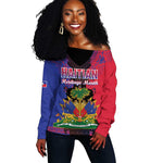 Personalised Haitian Heritage Month Off Shoulder Sweater Coat Of Arms With Dashiki Pattern