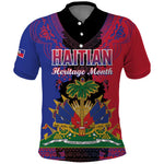 Personalised Haitian Heritage Month Polo Shirt Coat Of Arms With Dashiki Pattern