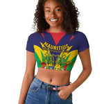 Personalised Republique de Maurice Raglan Cropped T shirt Coat Of Arms Flag Style