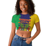 Personalised Republique de Maurice Raglan Cropped T shirt Stella Clavisque Maris Indici