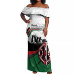 Personalised Kenya Off Shoulder Maxi Dress Madaraka Day - Maasai Shield