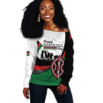 Personalised Kenya Off Shoulder Sweater Madaraka Day - Maasai Shield