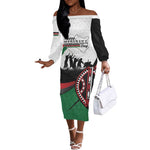 Personalised Kenya Off The Shoulder Long Sleeve Dress Madaraka Day - Maasai Shield