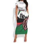 Personalised Kenya Short Sleeve Bodycon Dress Madaraka Day - Maasai Shield LT15