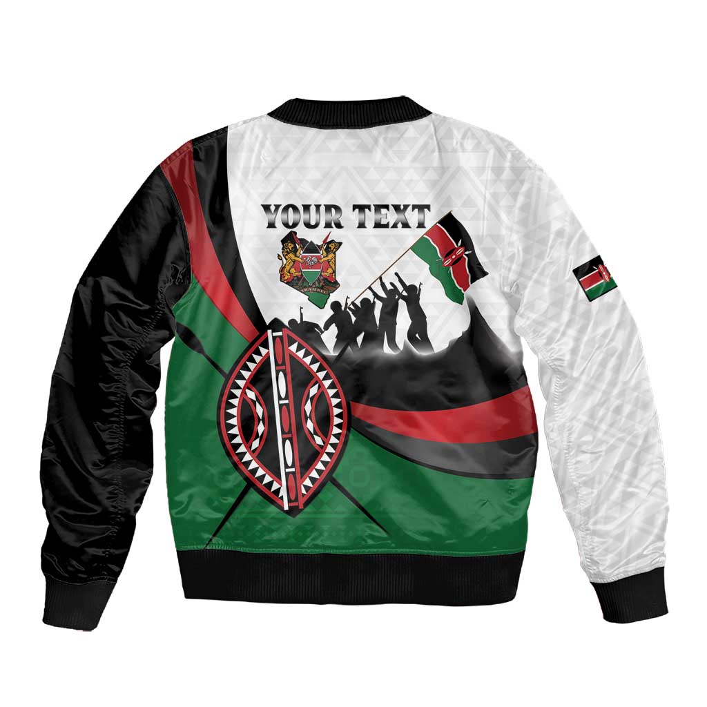 Personalised Kenya Sleeve Zip Bomber Jacket Madaraka Day - Maasai Shield