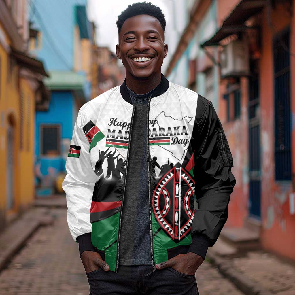 Personalised Kenya Sleeve Zip Bomber Jacket Madaraka Day - Maasai Shield