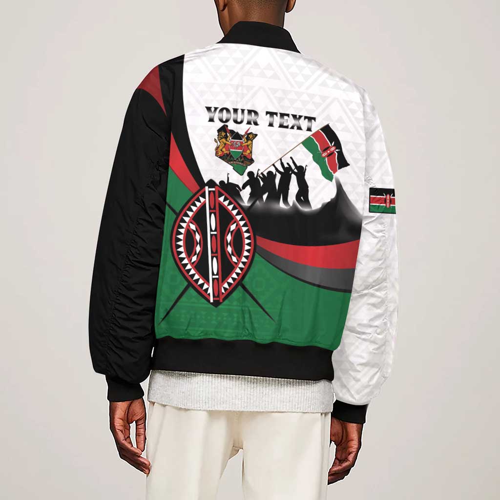 Personalised Kenya Sleeve Zip Bomber Jacket Madaraka Day - Maasai Shield