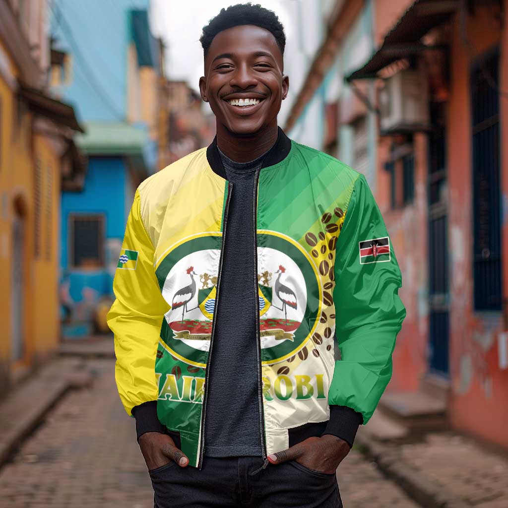 Personalised Nairobi Kenya Bomber Jacket Coat Of Arms With Coffee