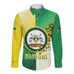 Personalised Nairobi Kenya Long Sleeve Button Shirt Coat Of Arms With Coffee