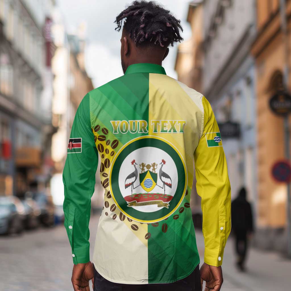 Personalised Nairobi Kenya Long Sleeve Button Shirt Coat Of Arms With Coffee