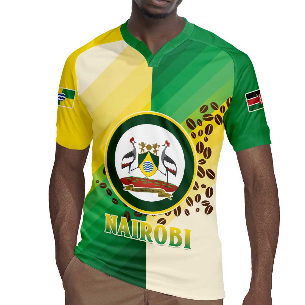 Personalised Nairobi Kenya Rugby Jersey Coat Of Arms With Coffee