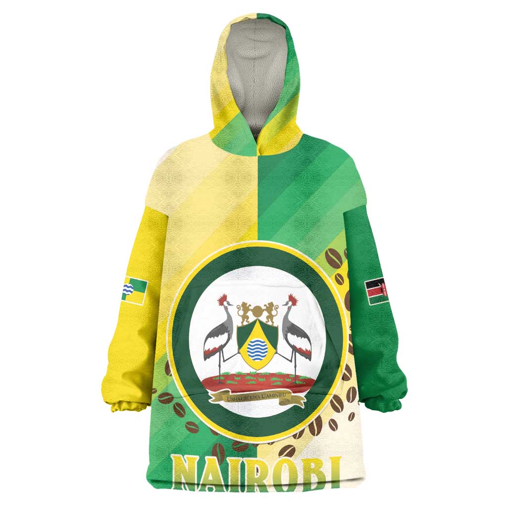 Personalised Nairobi Kenya Wearable Blanket Hoodie Coat Of Arms With Coffee