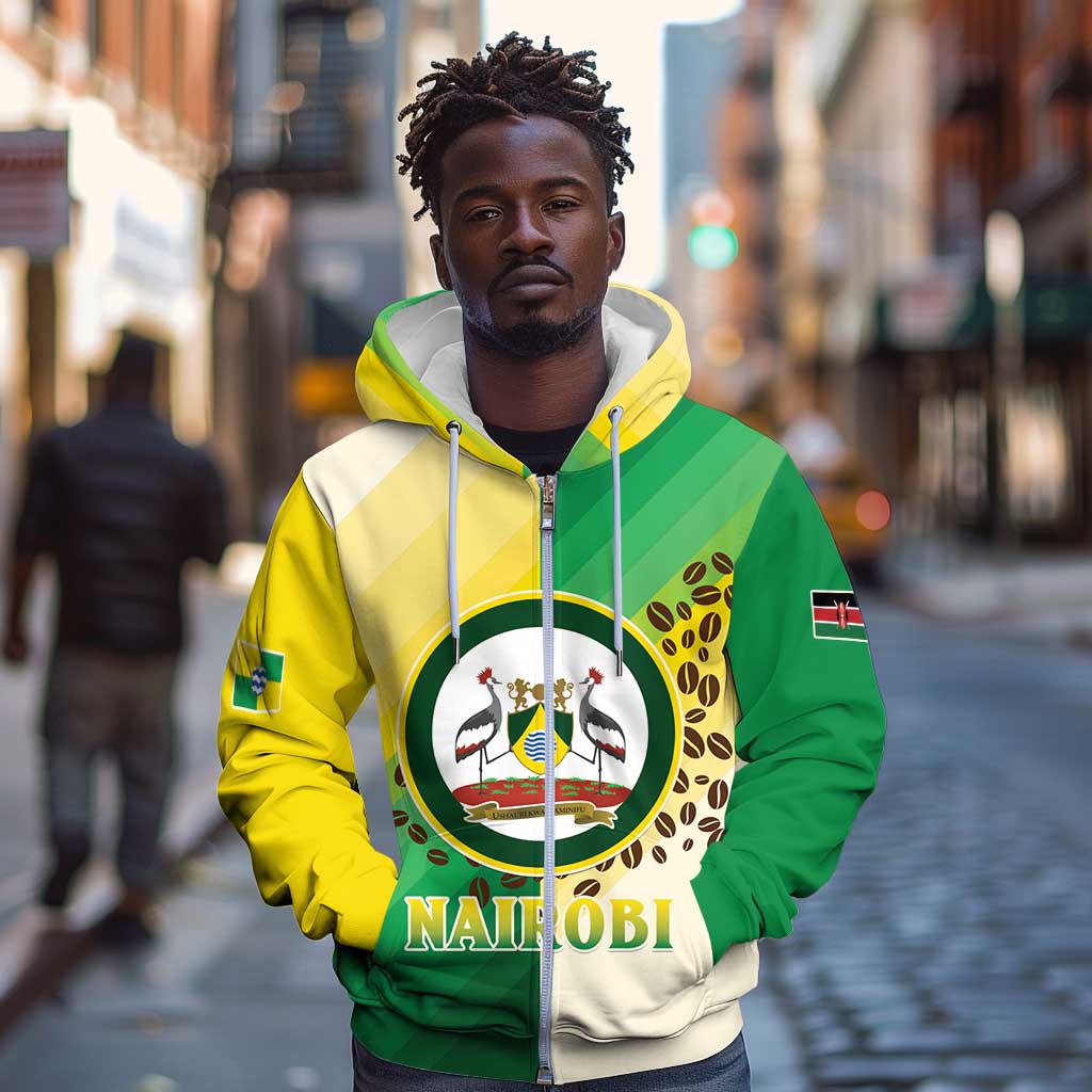 Personalised Nairobi Kenya Zip Hoodie Coat Of Arms With Coffee