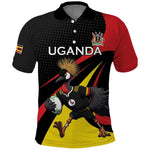 Jamhuri ya Uganda Rugby Custom Polo Shirt With Black Crowned Crane Mascot