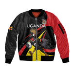 Jamhuri ya Uganda Rugby Custom Sleeve Zip Bomber Jacket With Black Crowned Crane Mascot