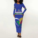 Namibia Rugby Custom Long Sleeve Bodycon Dress African Fish Eagle - Flag Colors LT15