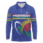 Namibia Rugby Custom Long Sleeve Polo Shirt African Fish Eagle - Flag Colors